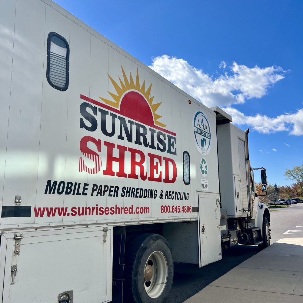 sunrise-shred-mobile-truck-square Sunrise Shred mobile paper shredding and recycling truck, NAID AAA Certified